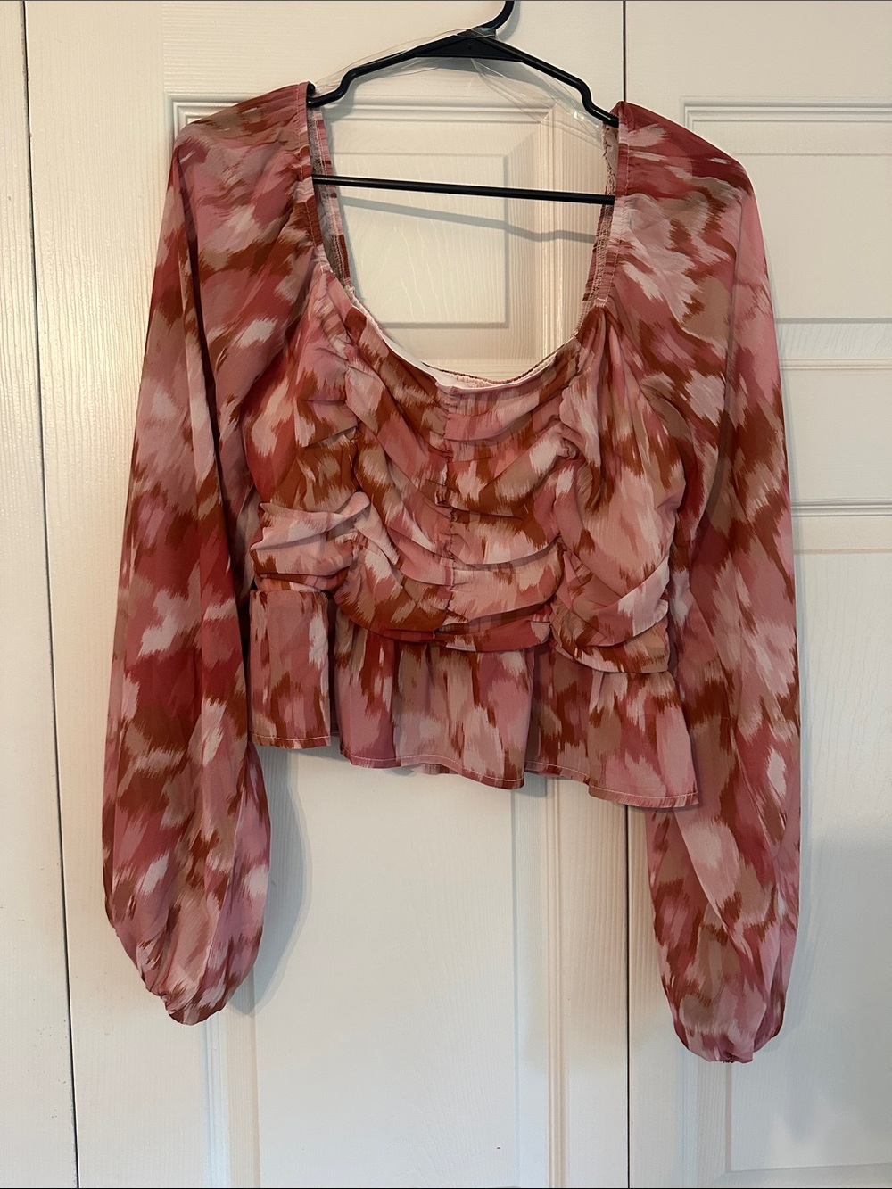 Pink Lily Pink and Brown Ruffle Peplum Blouse